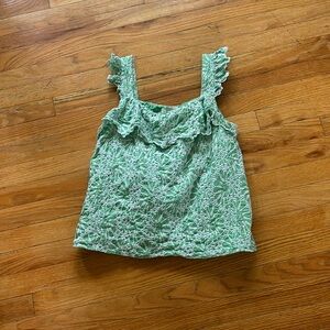 Ann Taylor Loft Eyelet Green Tank Top 100% Cotton